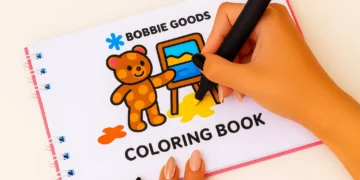Mão colorindo o livro Bobbie Goods, usado como terapia para ansiedade e estresse.