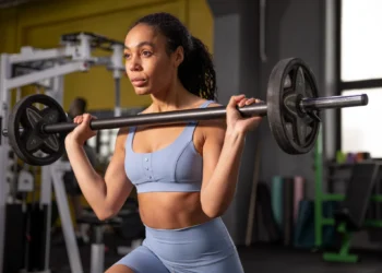 Mulher treinando barra para ganho de massa muscular e perda de gordura