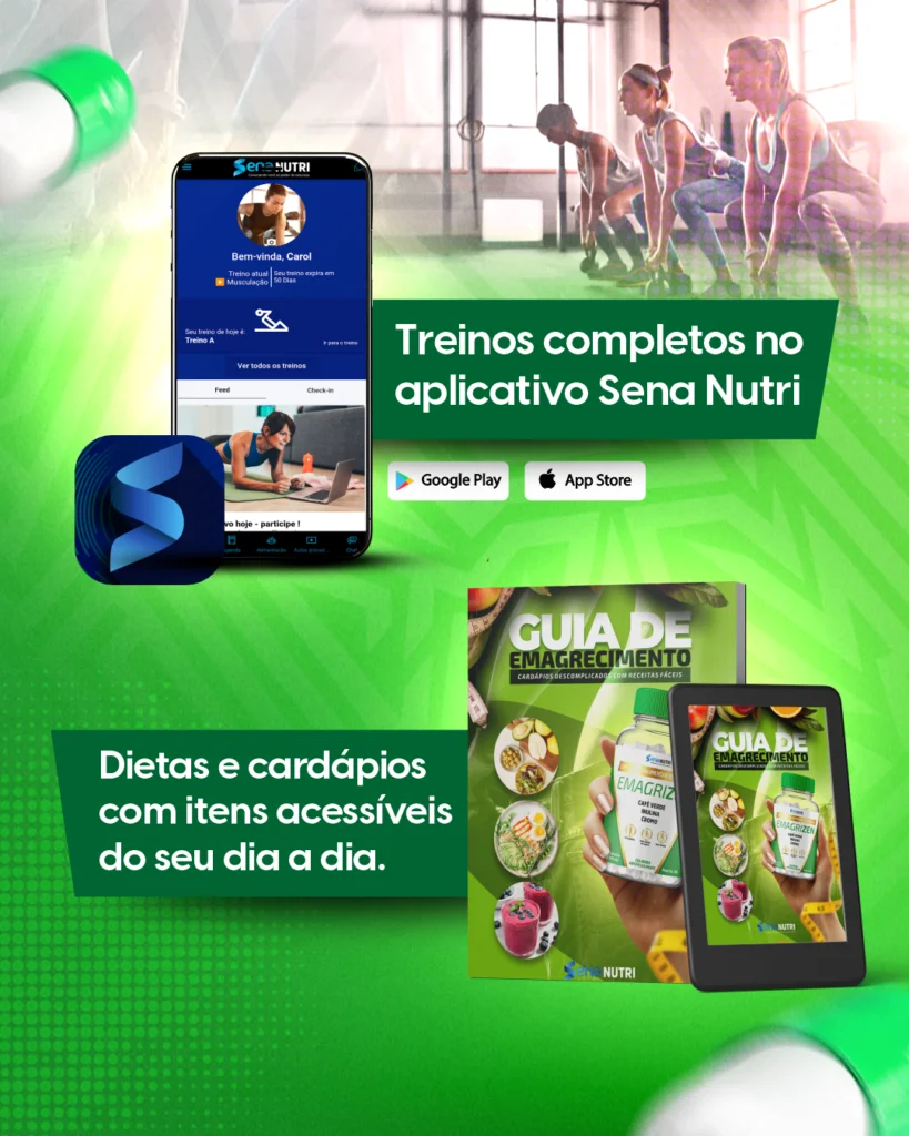 App Sena Nutri com treinos completos e guia de emagrecimento com dietas e cardápios fáceis para o seu dia a dia.