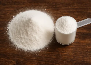 Creatina ao lado, representando suplemento alimentar para musculação e outros benefícios para o corpo.