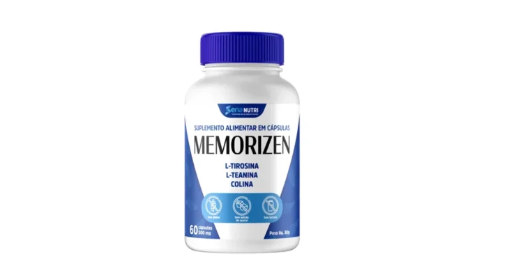 Suplemento natural Memorizen para melhorar a memória, com L-tirosina, L-teanina e colina.